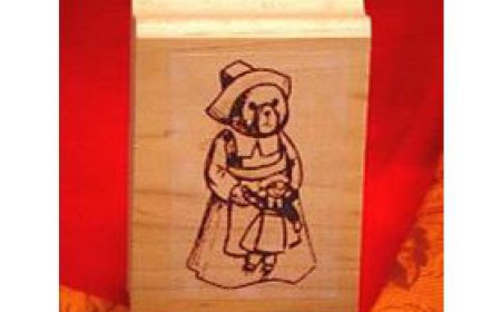 Girl Bear Pilgrim Art Rubber Stamp