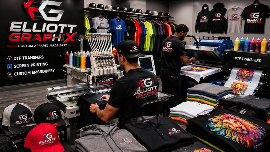 Where Can You Find High-Quality Custom Embroidery, DTF Transfers, and T-Shirt Maker Services Near Me at Elliott Graphix?