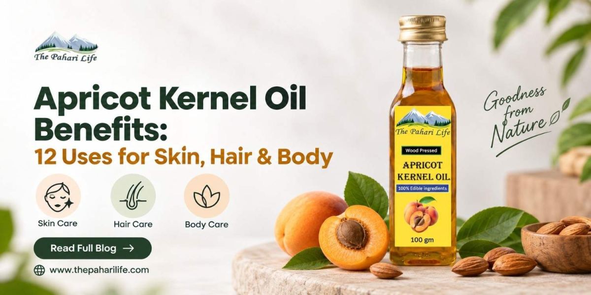 Apricot Kernel Oil benefits for skin, hair and body featuring The Pahari Life wood-pressed apricot kernel oil.